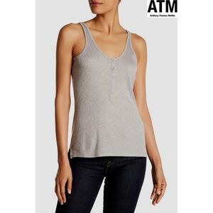 ATM WOMEN NWT $245 SPARKLE WRESTLER HENLEY GREY/GOLD TANK. SIZE S